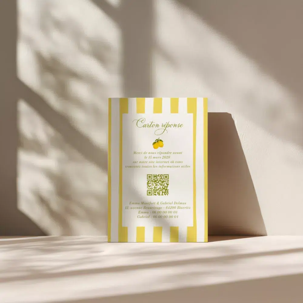 Carton réponse mariage Dolce Vita avec citrons et fleurs