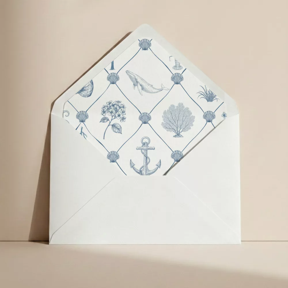 Doublure d’enveloppe mariage Côte Basque