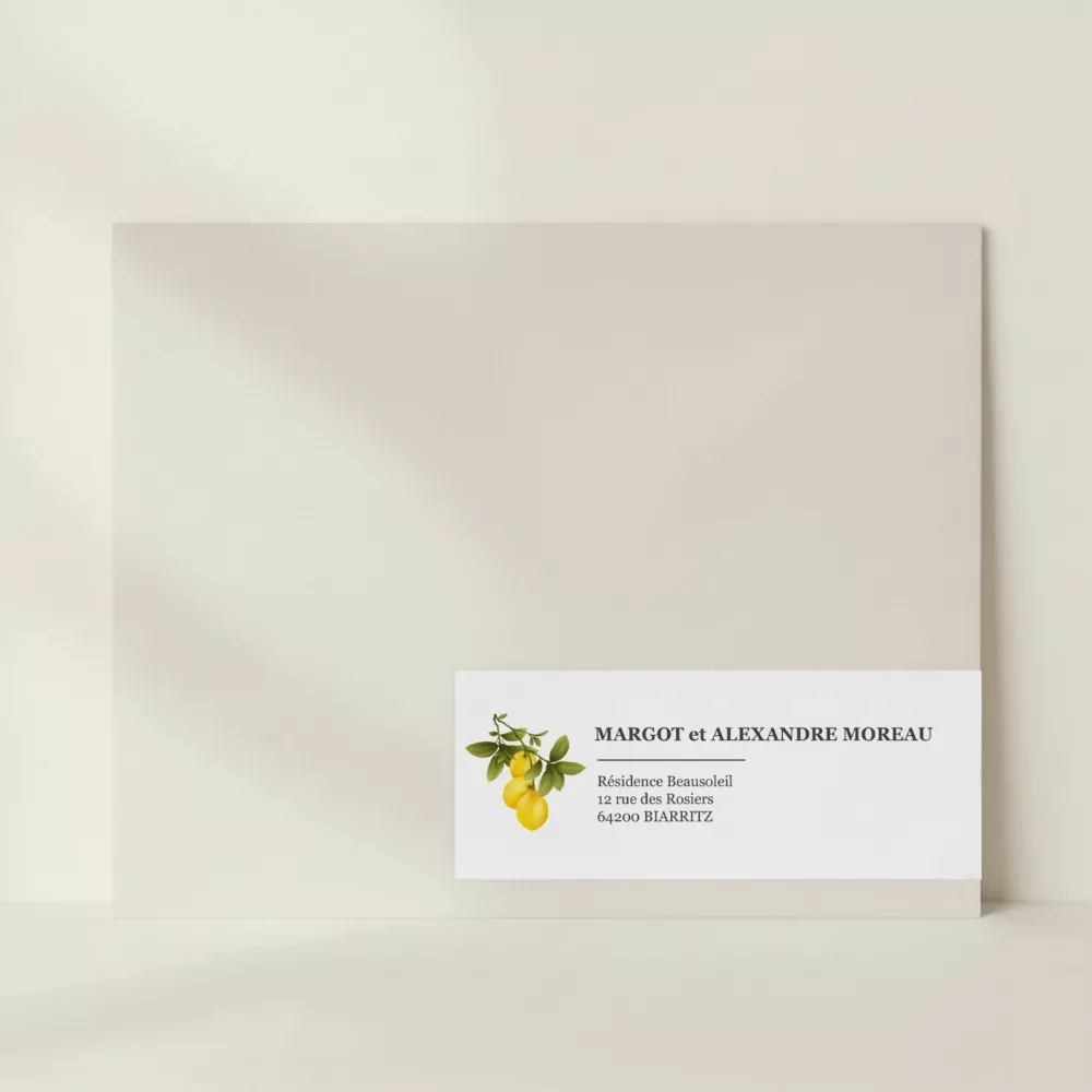 Étiquette expédition mariage Dolce Vita avec citrons