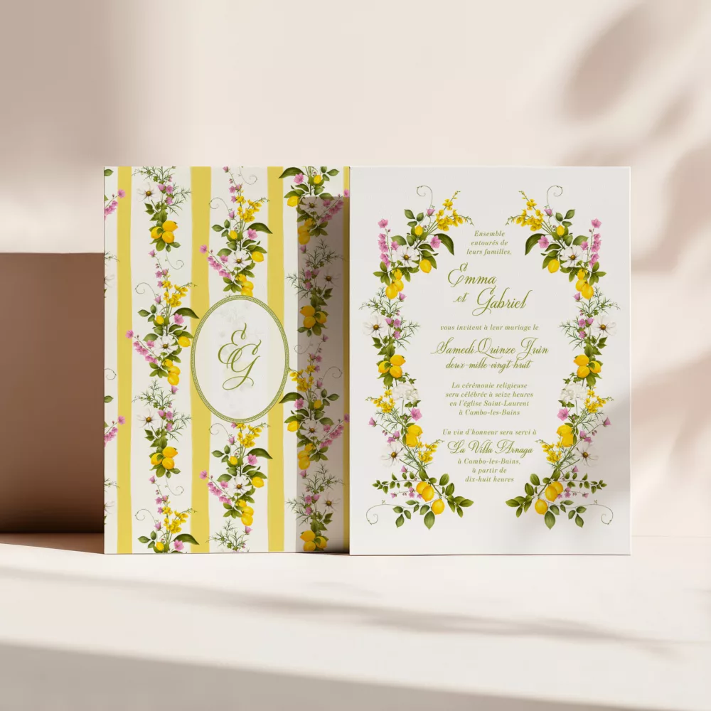 Faire-part de mariage Dolce Vita avec citrons et fleurs