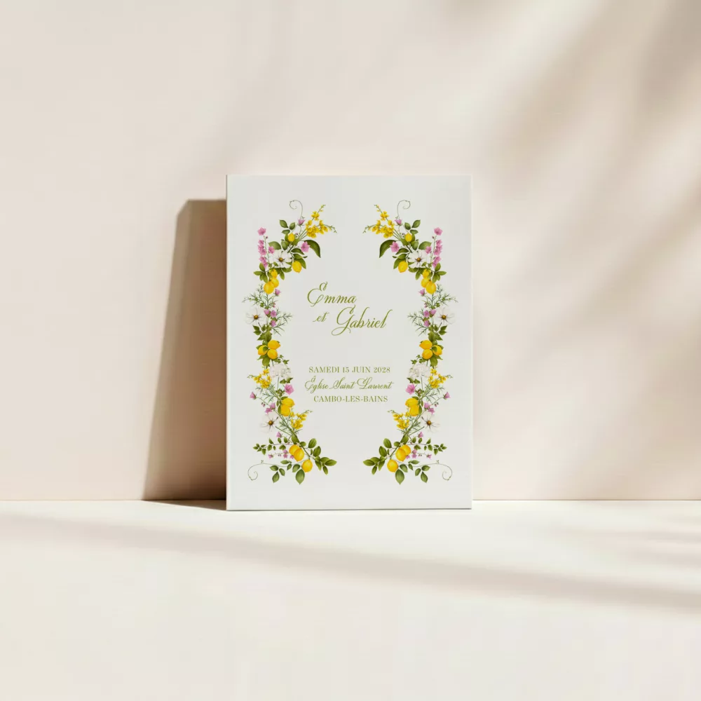 Livret de cérémonie mariage Dolce Vita avec citrons et fleurs