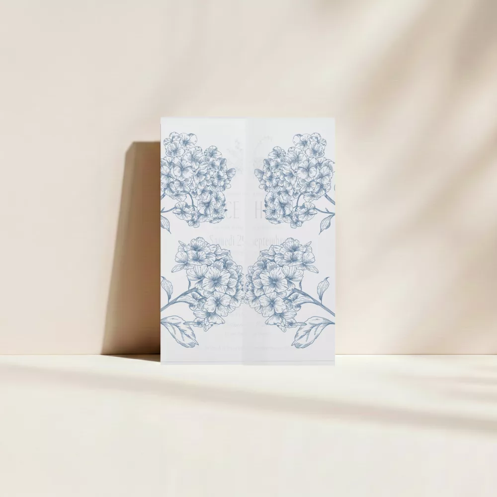 Pochette calque mariage Côte Basque avec hortensias