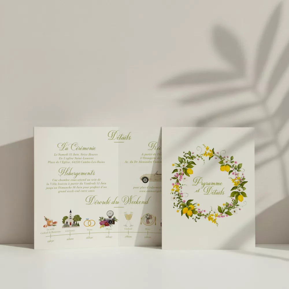 Programme mariage Dolce Vita avec citrons et fleurs